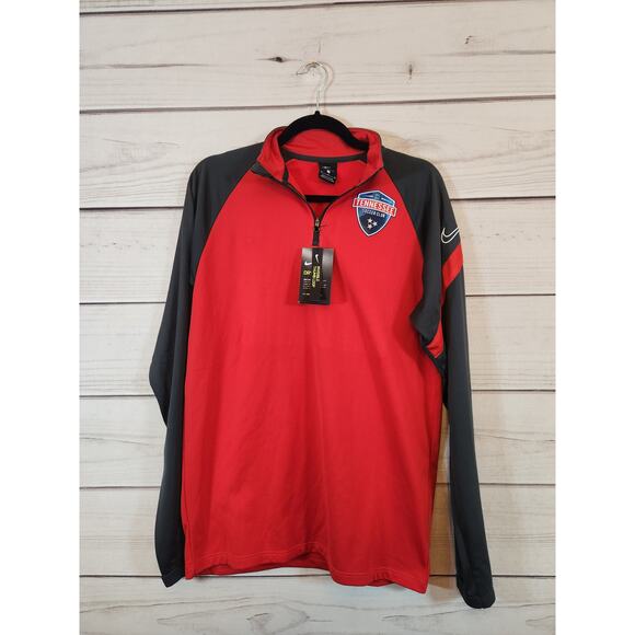 Nike Dri-Fit Mens Red Black Long Sleeve 1/4 Zip Pullover Sweater Size Medium NWT - Picture 1 of 7